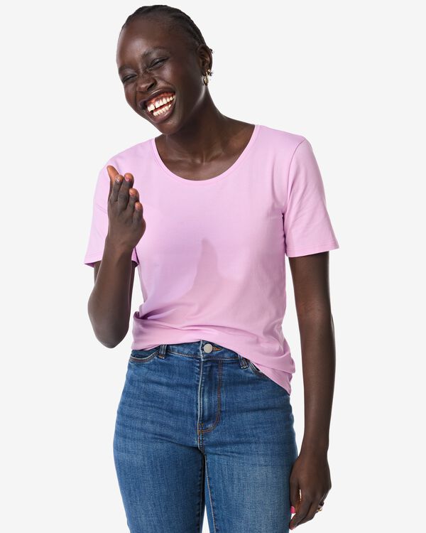 t-shirt femme &agrave; col rond basique  rose rose - 36302080PINK - HEMA