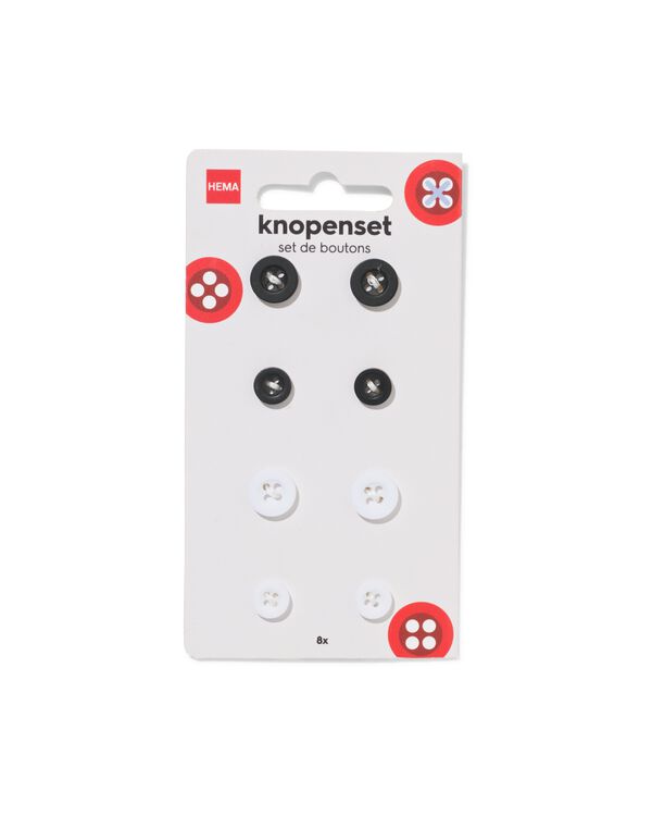 knopenset zwart-wit - 8 stuks - 1400273 - HEMA