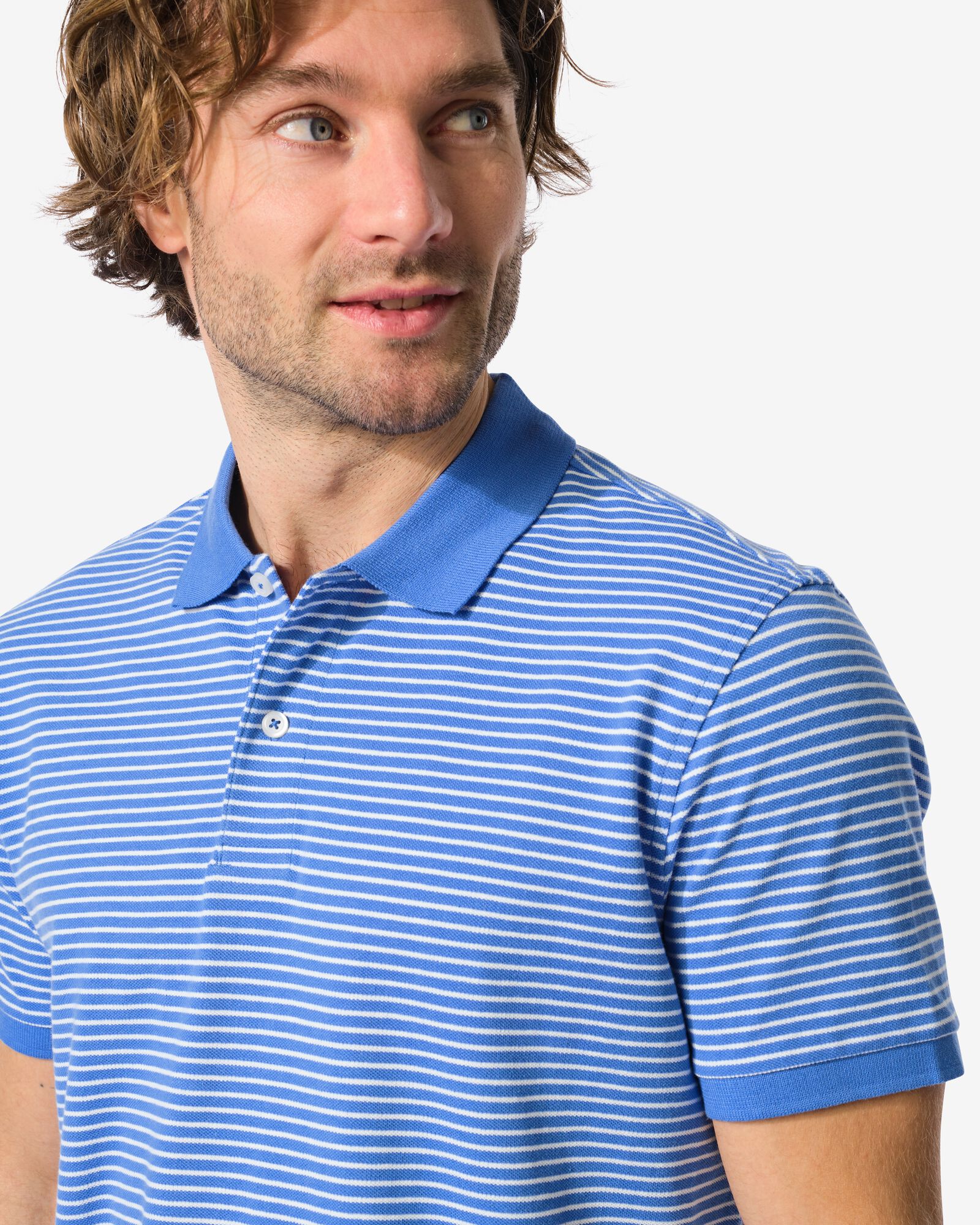 Herren-Poloshirt Denton gestreift knallblau - 2140460BRIGHTBLUE - HEMA