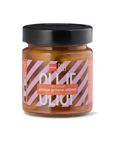 pittige groene olijven met tomaat 200g - 10720001 - HEMA