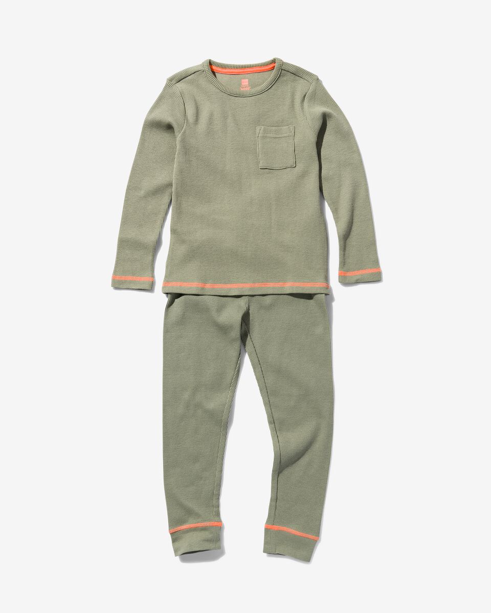 Kinder-Pyjama, Waffelstruktur hellgrün 110/116 - 23070064 - HEMA