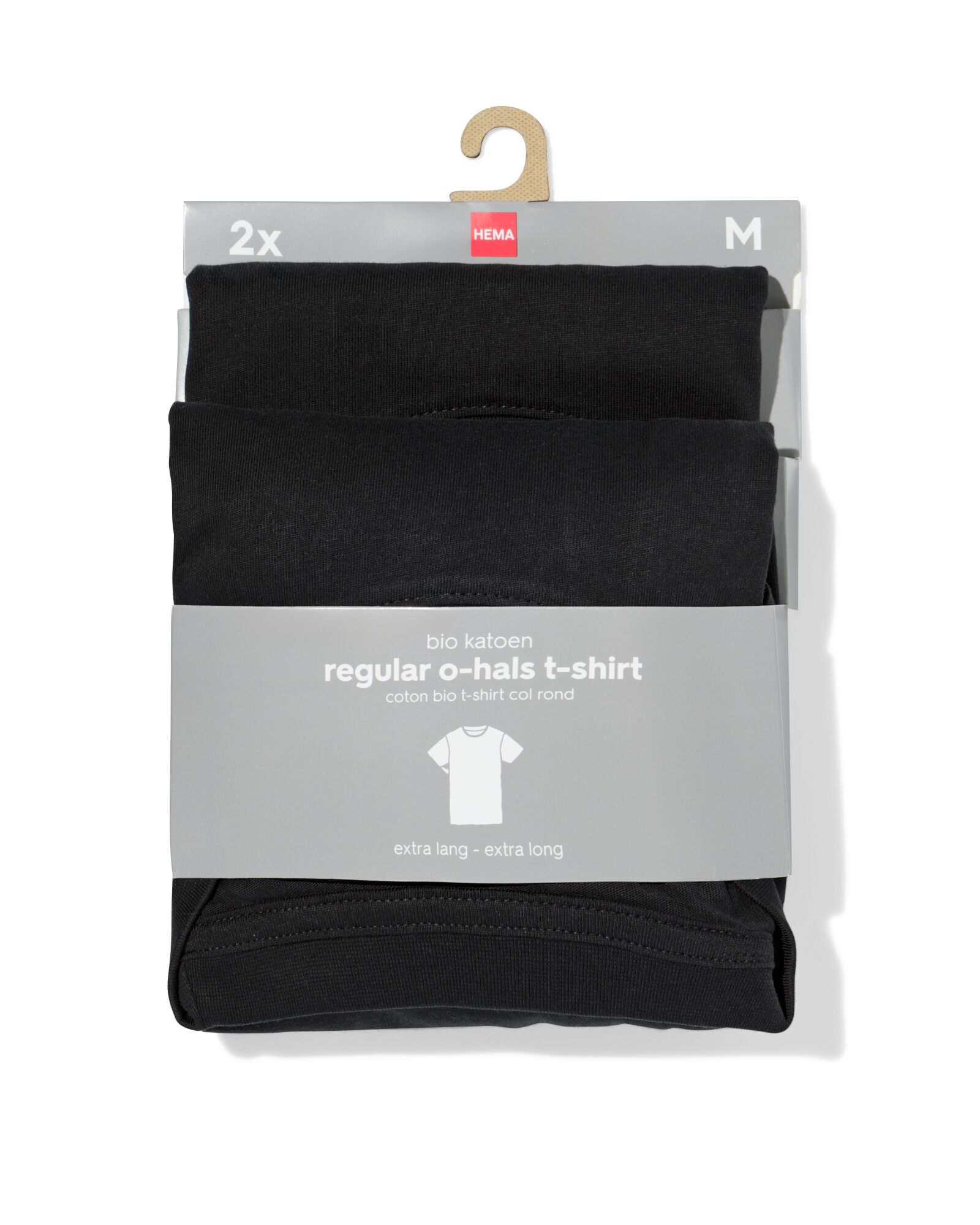 heren t-shirt regular fit o-hals extra lang - 2 stuks zwart zwart - 1000009971 - HEMA