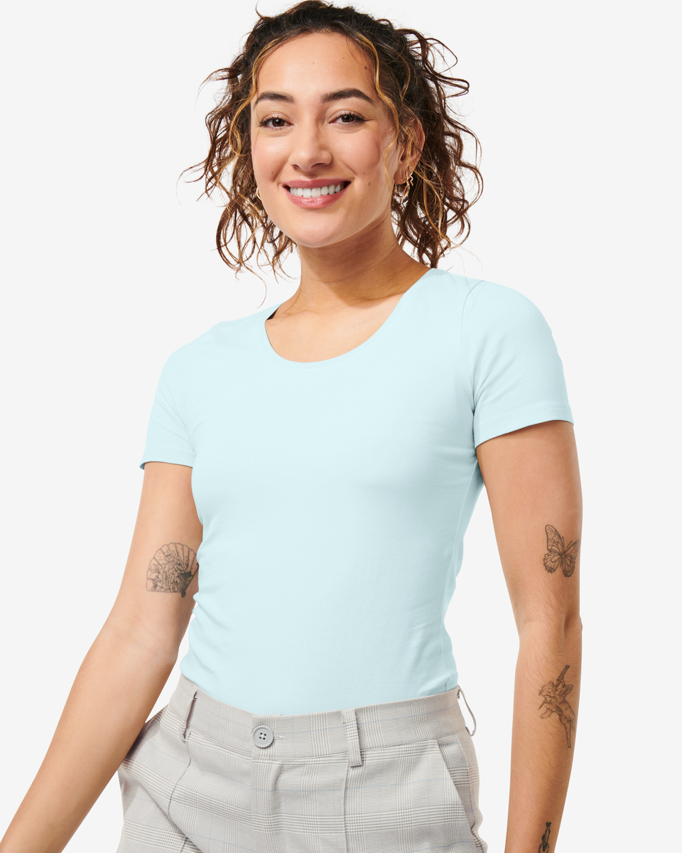 Basic-Damen-T-Shirt hellblau - 1000029913 - HEMA