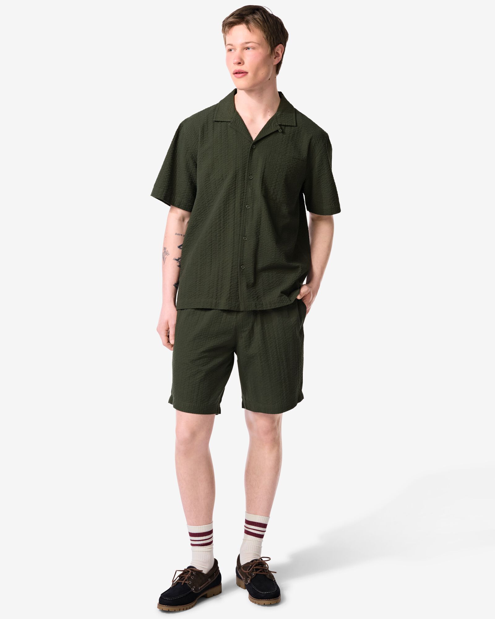 short homme Sem regular fit seersucker vert fonc&eacute; vert fonc&eacute; - 2132330DARKGREEN - HEMA