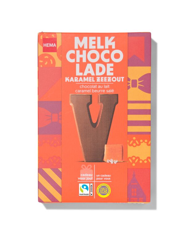 chocoladeletter melk karamel zeezout V 135g - 24415122 - HEMA