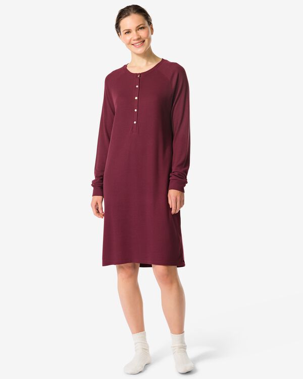 chemise de nuit femme viscose gaufr&eacute;e  bordeaux bordeaux - 23400600BURGUNDYRED - HEMA