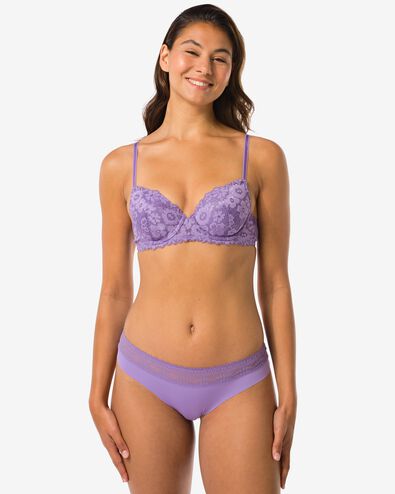 Damen-Brazilian aus Mikrofaser mit Spitzenbund helllila helllila - 19641455LIGHTPURPLE - HEMA