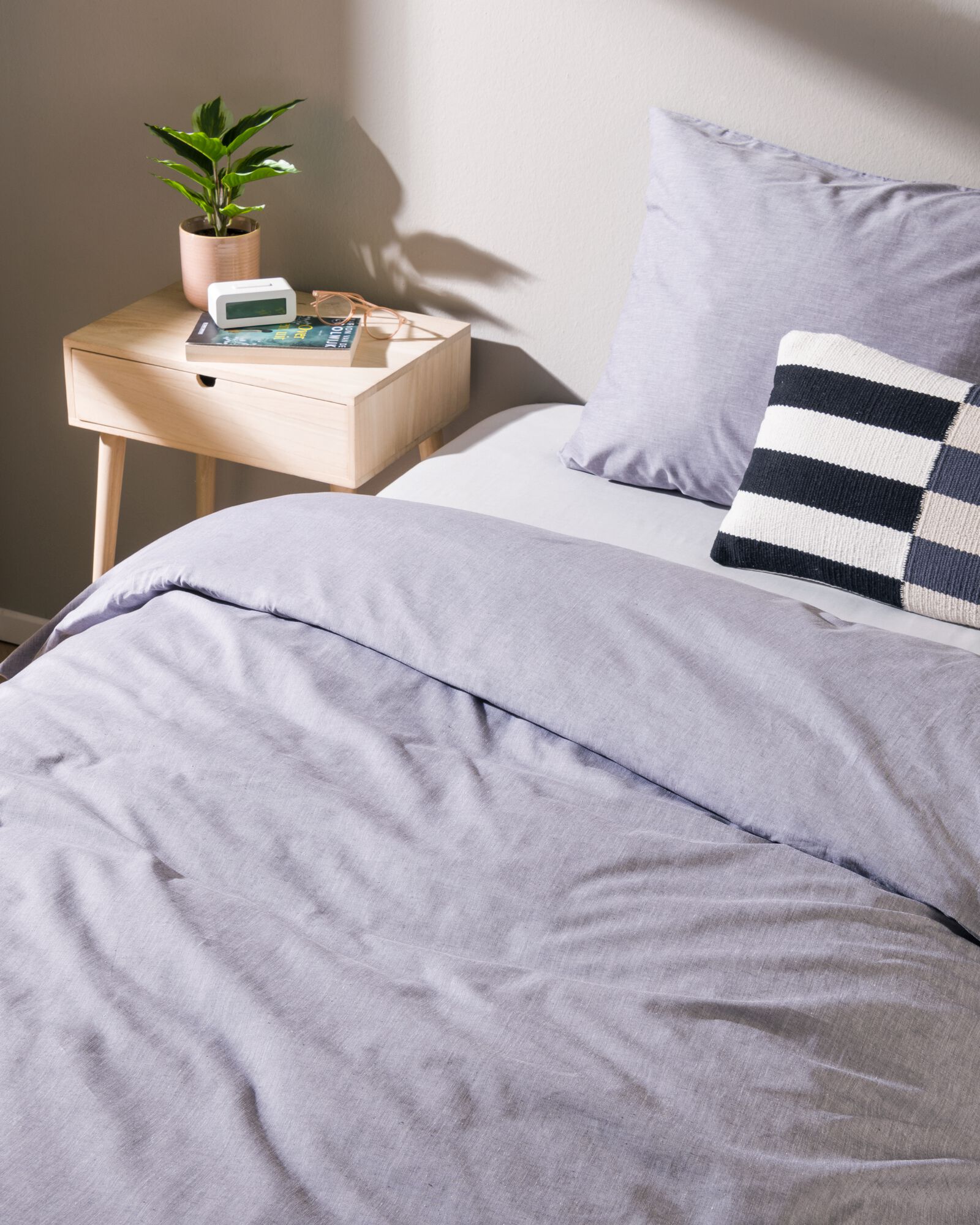 dekbedovertrek chambray 140x200/220 lichtgrijs - 5790227 - HEMA