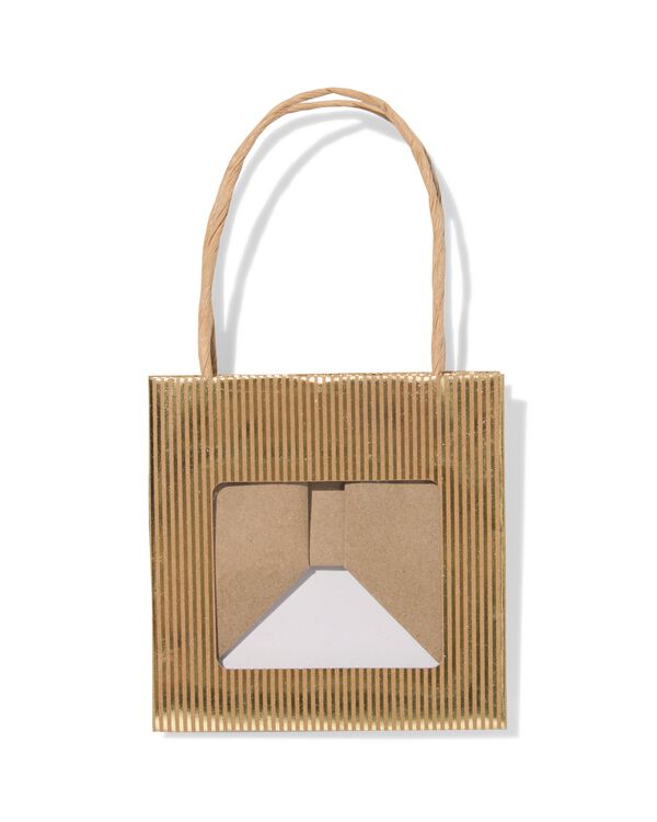 cadeautasje met venster 10x11x11cm kraft strepen goud - 61100427 - HEMA