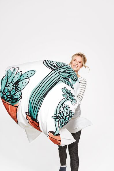 dekbedovertrek - zacht katoen - wit cactus multi - 1000014116 - HEMA