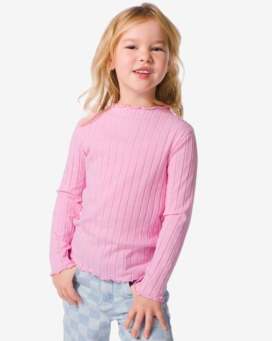 t-shirt enfant avec côtes rose pâle 122/128 - 30832050 - HEMA