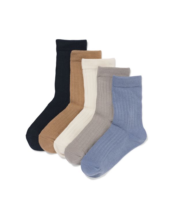 kindersokken rib - 5 paar middenblauw middenblauw - 4320805MIDBLUE - HEMA