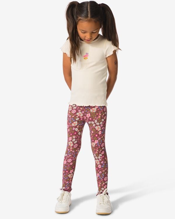 kinderleggings rib bloemen - 2 stuks lichtbruin lichtbruin - 30829602LIGHTBROWN - HEMA