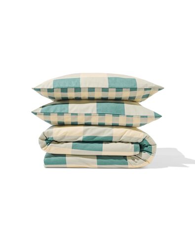 housse de couette 200x200/220 cm flanelle &agrave; carreaux vert-beige - 5700214 - HEMA