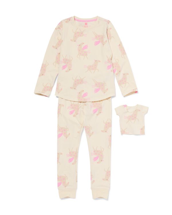 Kinder-Pyjama mit Puppen-Pyjama Einhorn eierschalenfarben eierschalenfarben - 23000340OFFWHITE - HEMA