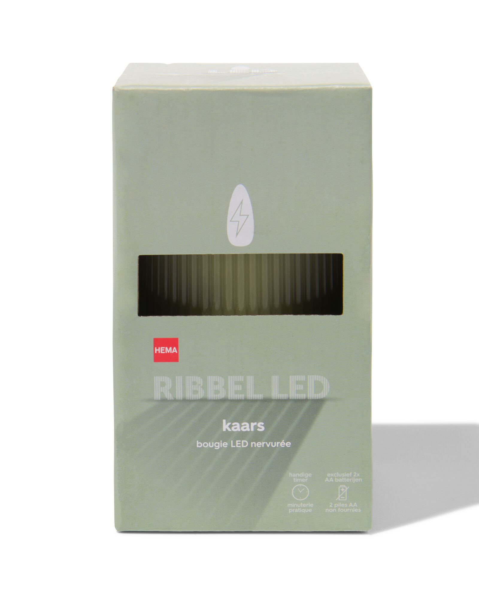 bougie nervur&eacute;e LED avec cire &Oslash;7.5x12.5 vert clair - 13550058 - HEMA