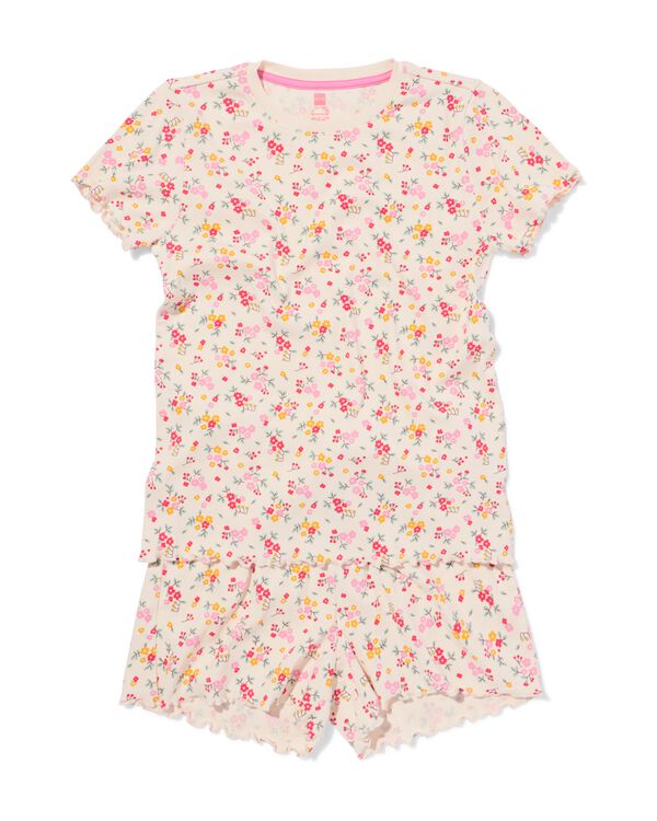 kinder shortama rib bloemen gebroken wit gebroken wit - 23003660OFFWHITE - HEMA