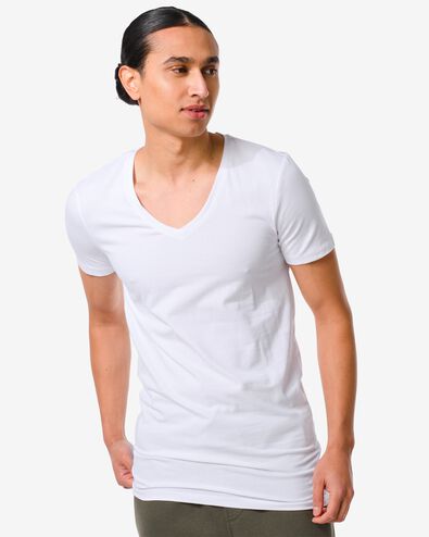 Herren-T-Shirt, Slim Fit, tiefer V-Ausschnitt, extralang weiß L - 34292737 - HEMA
