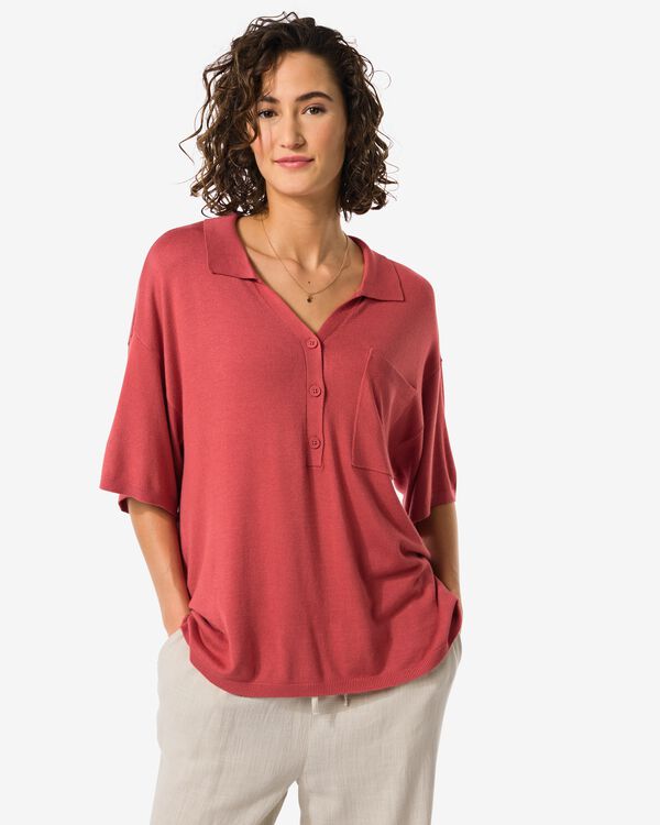 pull femme en maille avec col polo Finley rouge rouge - 36239555RED - HEMA