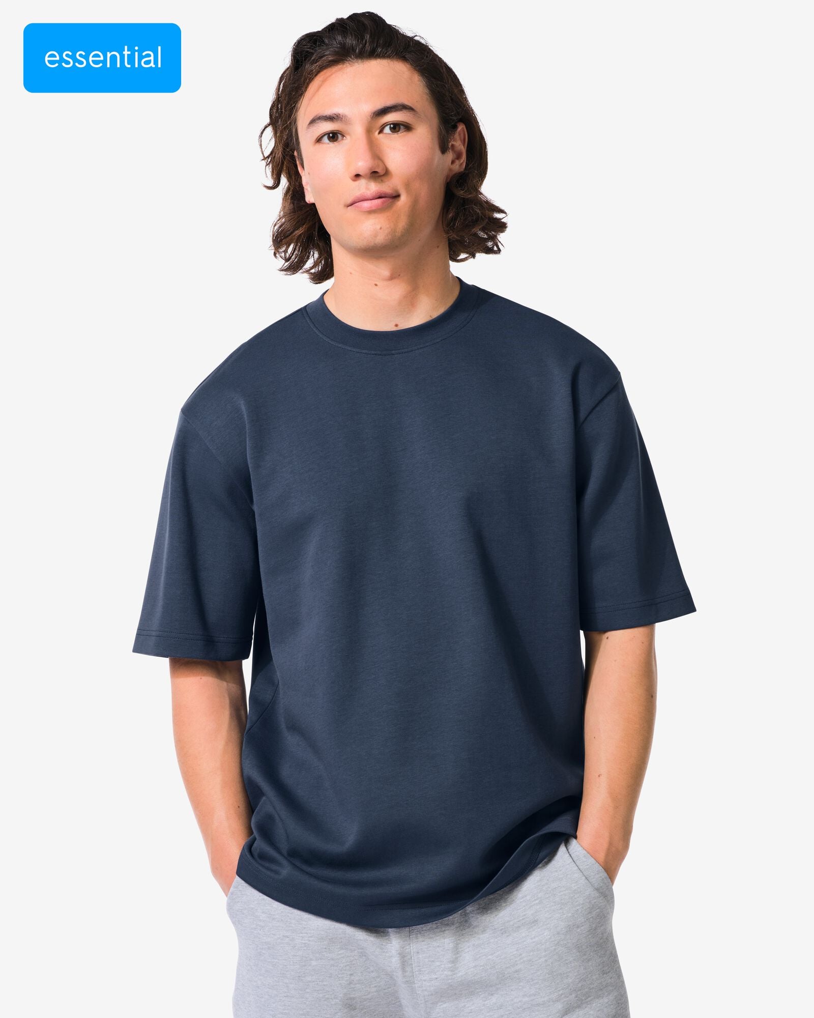 heren T-shirt Job oversized fit donkerblauw donkerblauw - 2179050DARKBLUE - HEMA