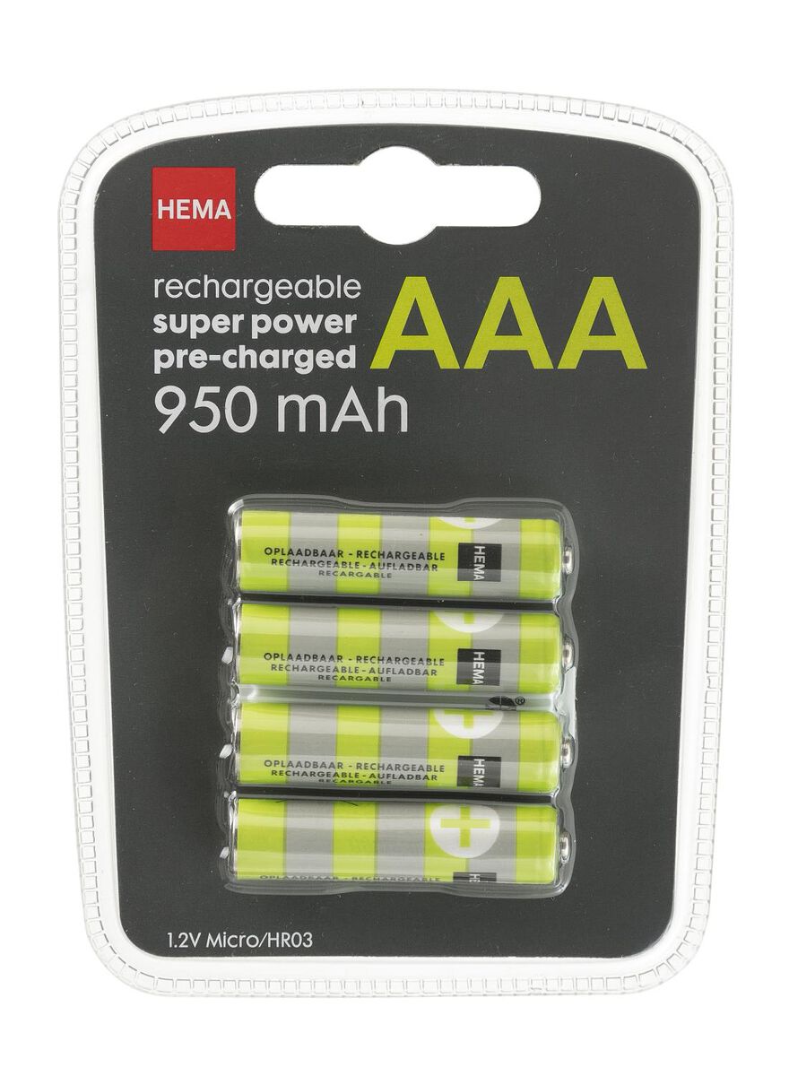 voetstappen Geweldig Wees oplaadbare AAA batterijen 950mAh plus - 4 stuks - HEMA