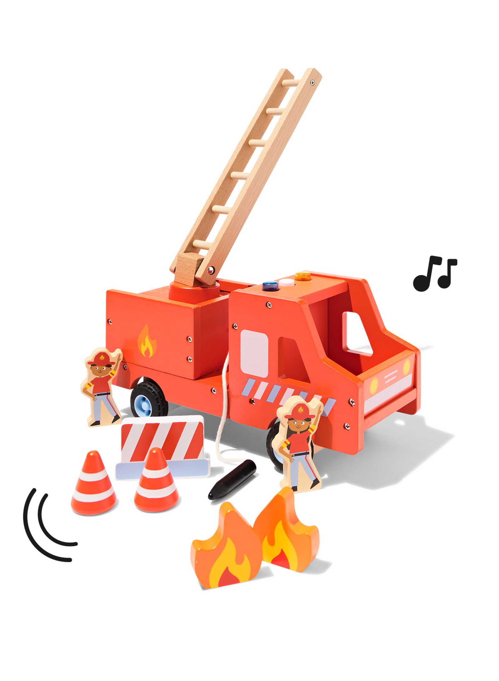 camion de pompiers 27x16x13cm bois - 15100233 - HEMA