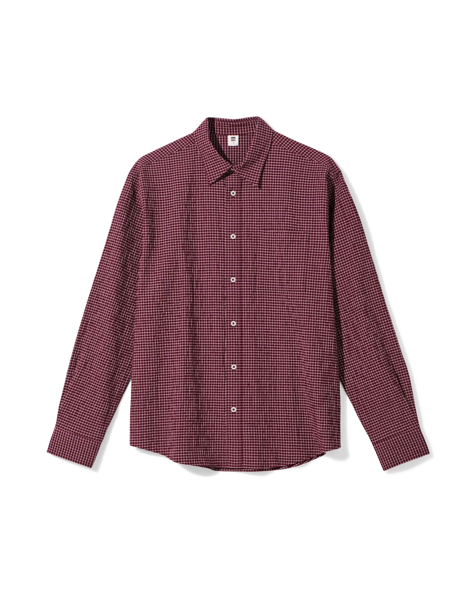 herenoverhemd Maurice seersucker blokken bordeauxrood bordeauxrood - 2140050BURGUNDYRED - HEMA