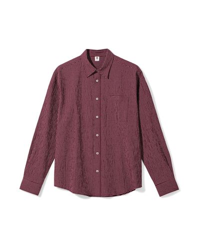 herenoverhemd Maurice seersucker blokken bordeauxrood bordeauxrood - 2140050BURGUNDYRED - HEMA