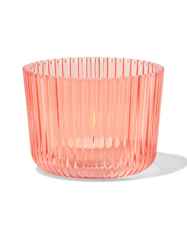 Teelichthalter, gerippt, Ø 8.5 x 6.5 cm, rot, Glas - 13323156 - HEMA