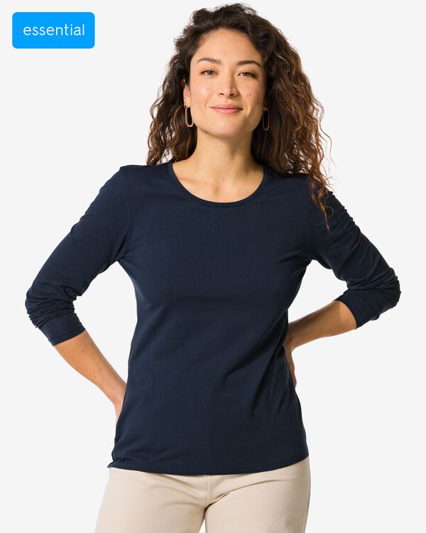 t-shirt femme slim fit col rond bleu fonc&eacute; bleu fonc&eacute; - 36301870DARKBLUE - HEMA