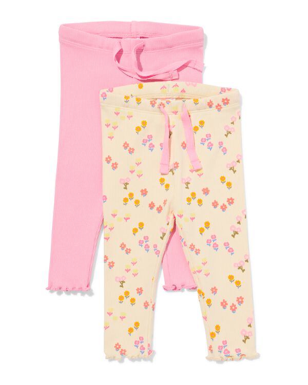 Baby-Leggings mit Rippenstruktur, Blumen &ndash; 2 St&uuml;ck rosa rosa - 33003880PINK - HEMA