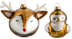 2 boules de Noël 7cm verre renne/oiseau - 25130168 - HEMA