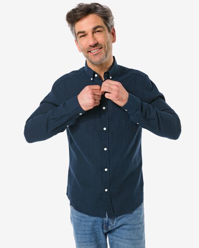 chemise homme avec lin bleu foncé XL - 2112423 - HEMA