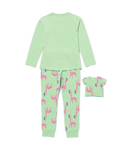 Kinder-Pyjama, Baumwolle/Elasthan, Giraffe, mit Puppennachthemd grün 134/140 - 23031584 - HEMA