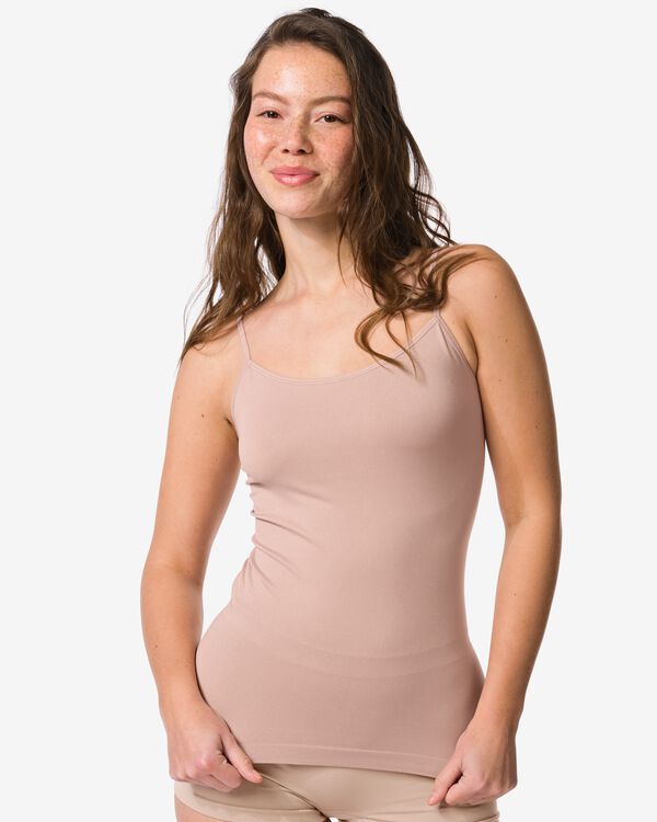 Nahtloses Damenunterhemd aus Mikrofaser mit Spaghettitr&auml;gern beige beige - 19607630BEIGE - HEMA