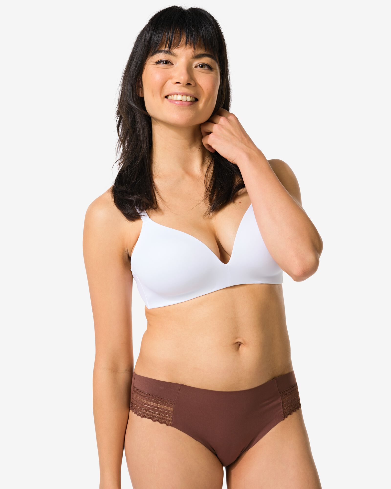 slip br&eacute;silien femme microfibre avec dentelle marron fonc&eacute; - 19670045DARKBROWN - HEMA