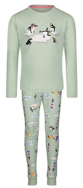 Kinder-Pyjama, Baumwollstretch, Pinguin mit Schlafshirt für Puppen hellgrün hellgrün - 1000028386 - HEMA