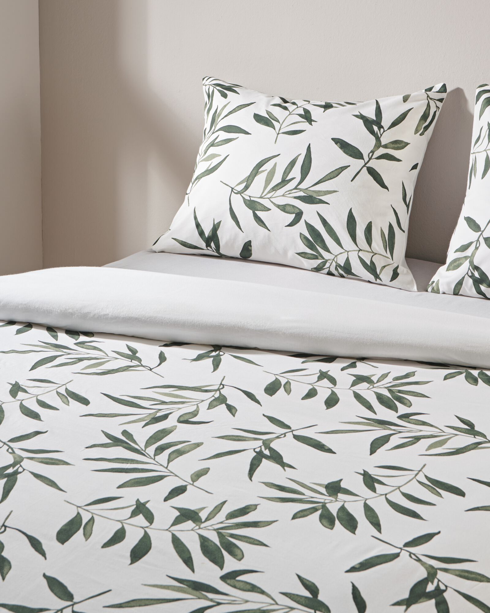 housse de couette en coton doux 140x200/220 branche d&rsquo;olivier vert - 5790246 - HEMA