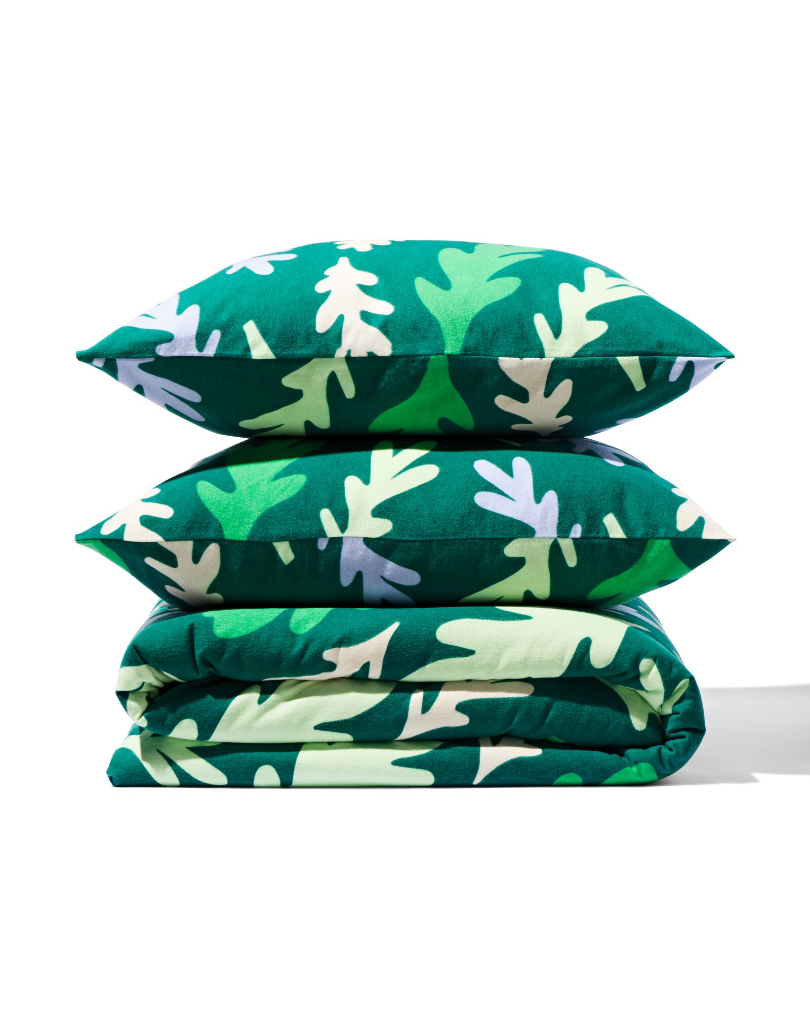 housse de couette flanelle 240 x 200/220 feuilles vert - 5770090 - HEMA