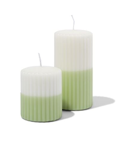 bougie cylindrique ⌀7 x 13 cm nervur&eacute;e ivoire-vert clair - 13509072 - HEMA