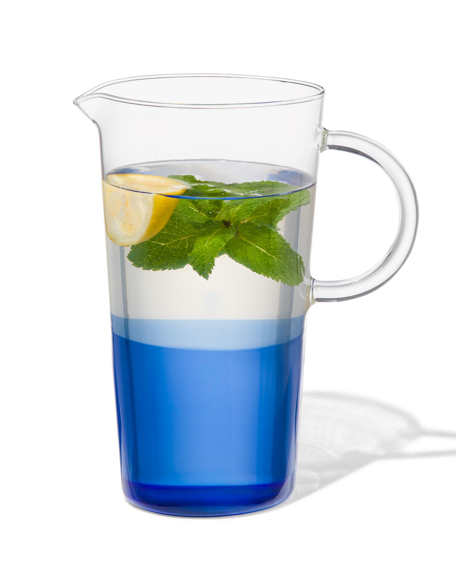 hema carafe 1.6l verre avec bleu