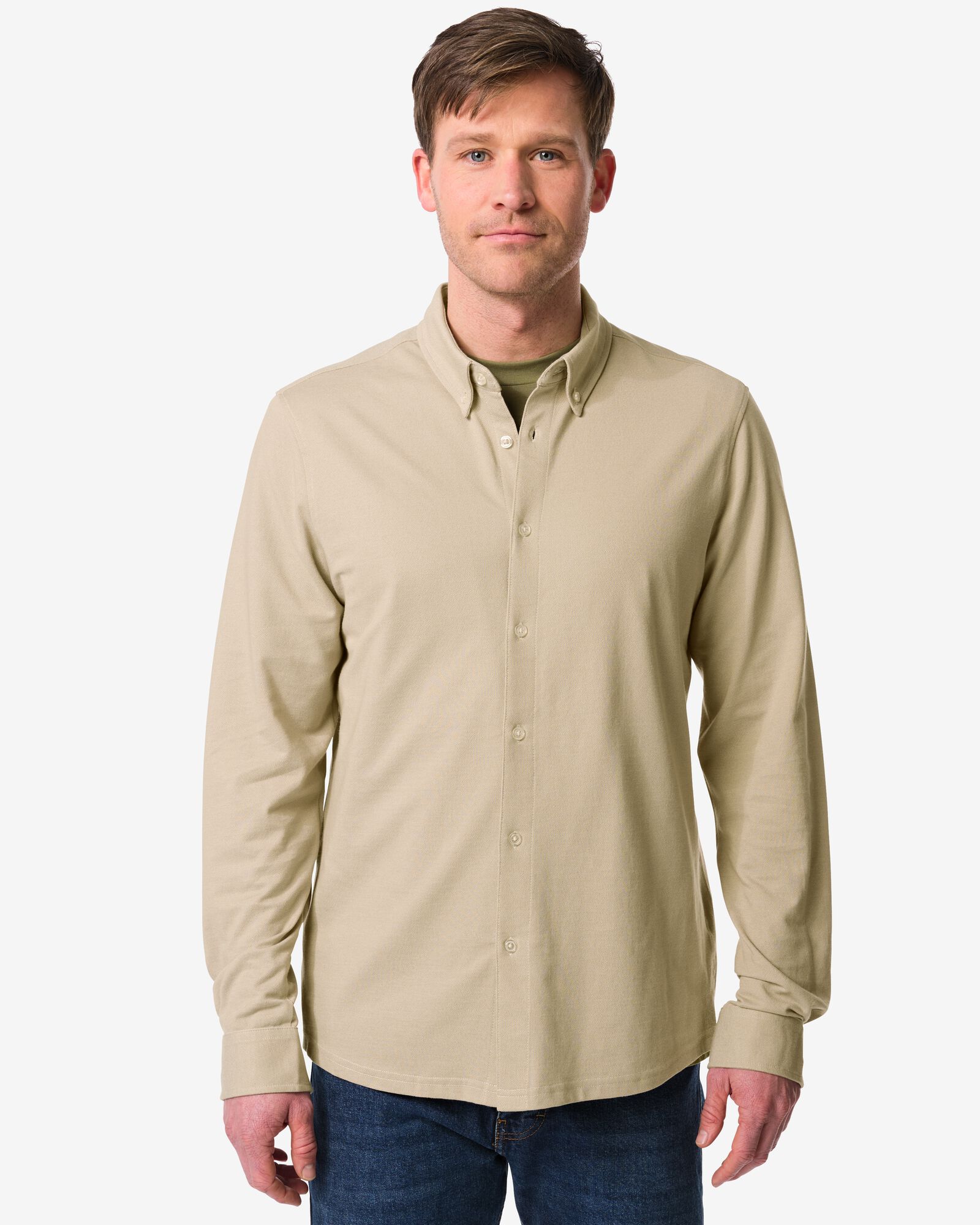 herenoverhemd Billy piqu&eacute; beige beige - 2101790BEIGE - HEMA