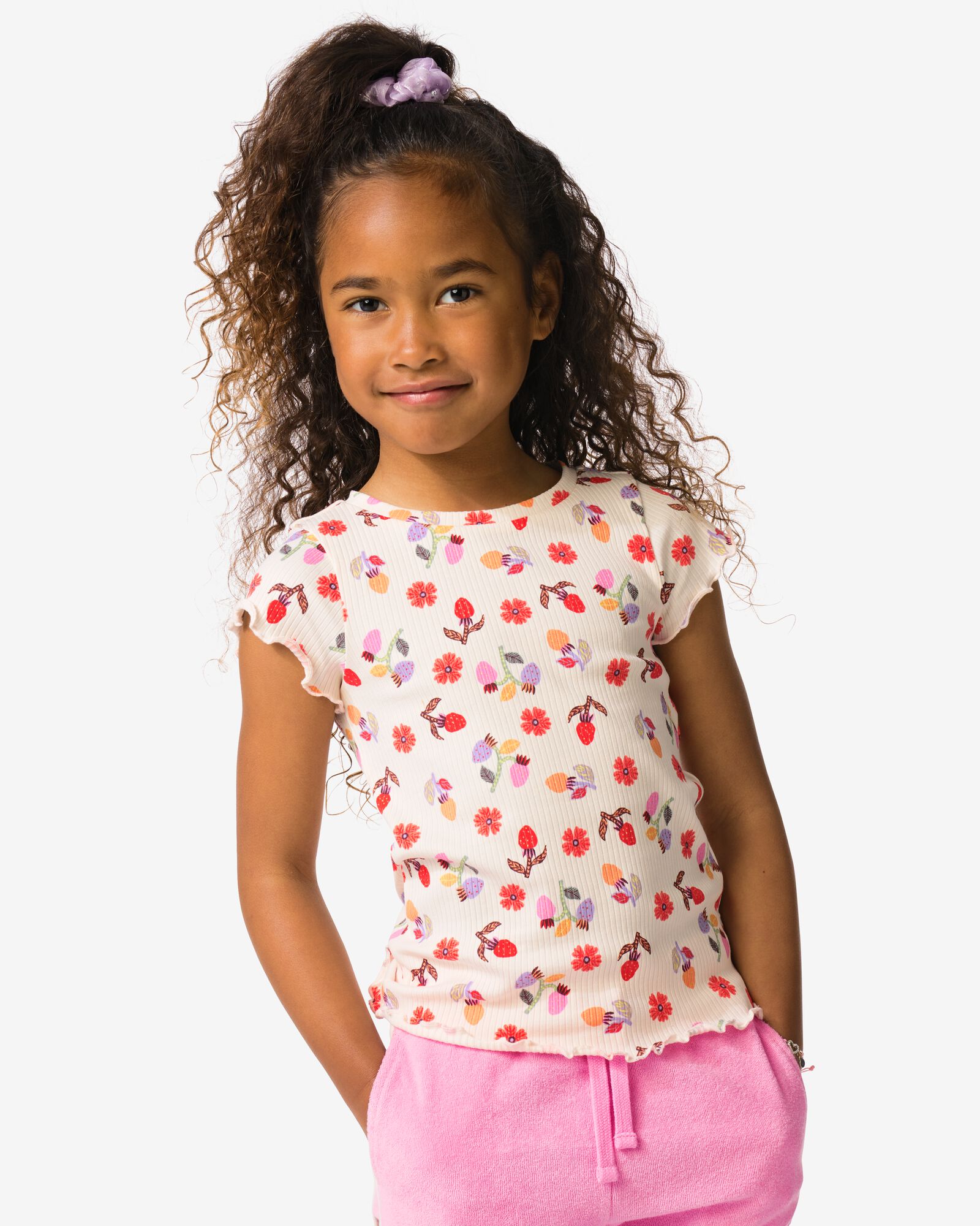 kinder T-shirt jersey bloemen ecru ecru - 30866440ECRU - HEMA