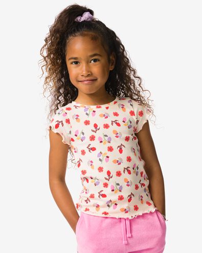 kinder T-shirt jersey bloemen ecru ecru - 30866440ECRU - HEMA