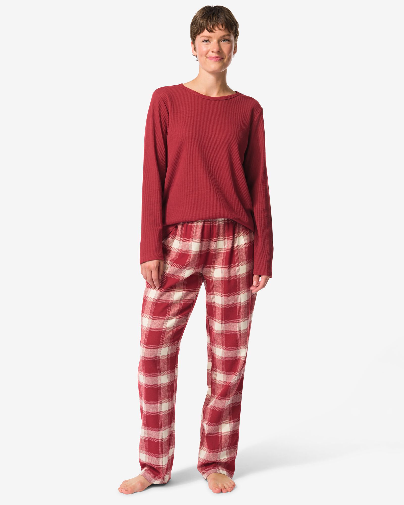 Damenpyjama, Flanell, kariert dunkelrot - 23401000DARKRED - HEMA