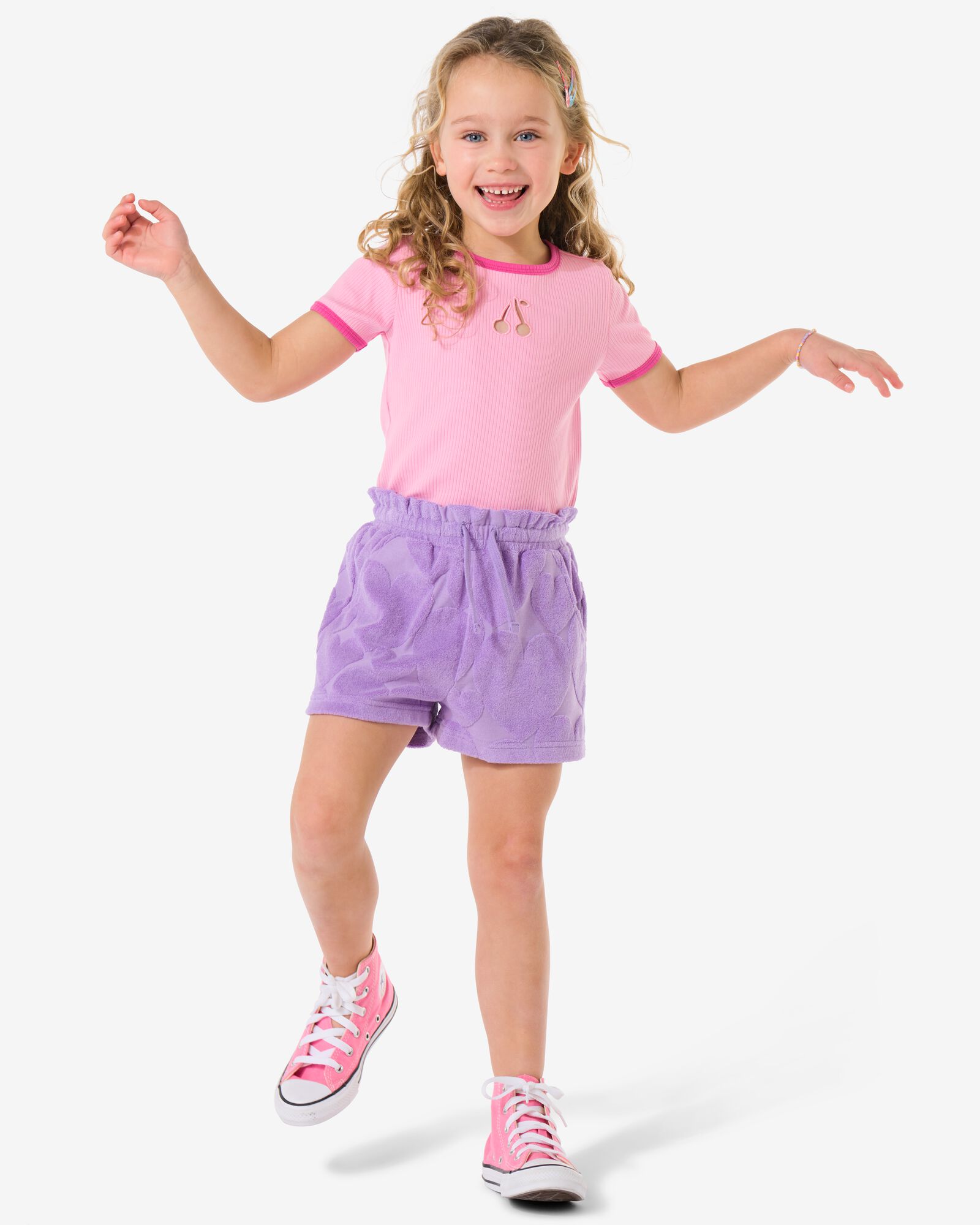 kindershort comfort fit badstof hartjes paars paars - 30848805PURPLE - HEMA