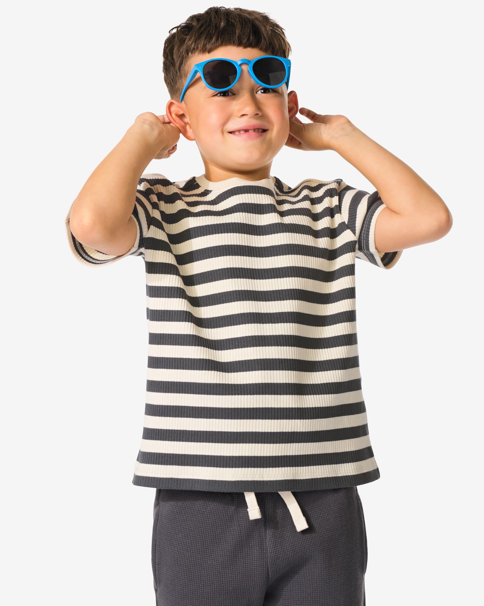 t-shirt enfant c&ocirc;tel&eacute; rayures gris fonc&eacute; - 30744407DARKGREY - HEMA