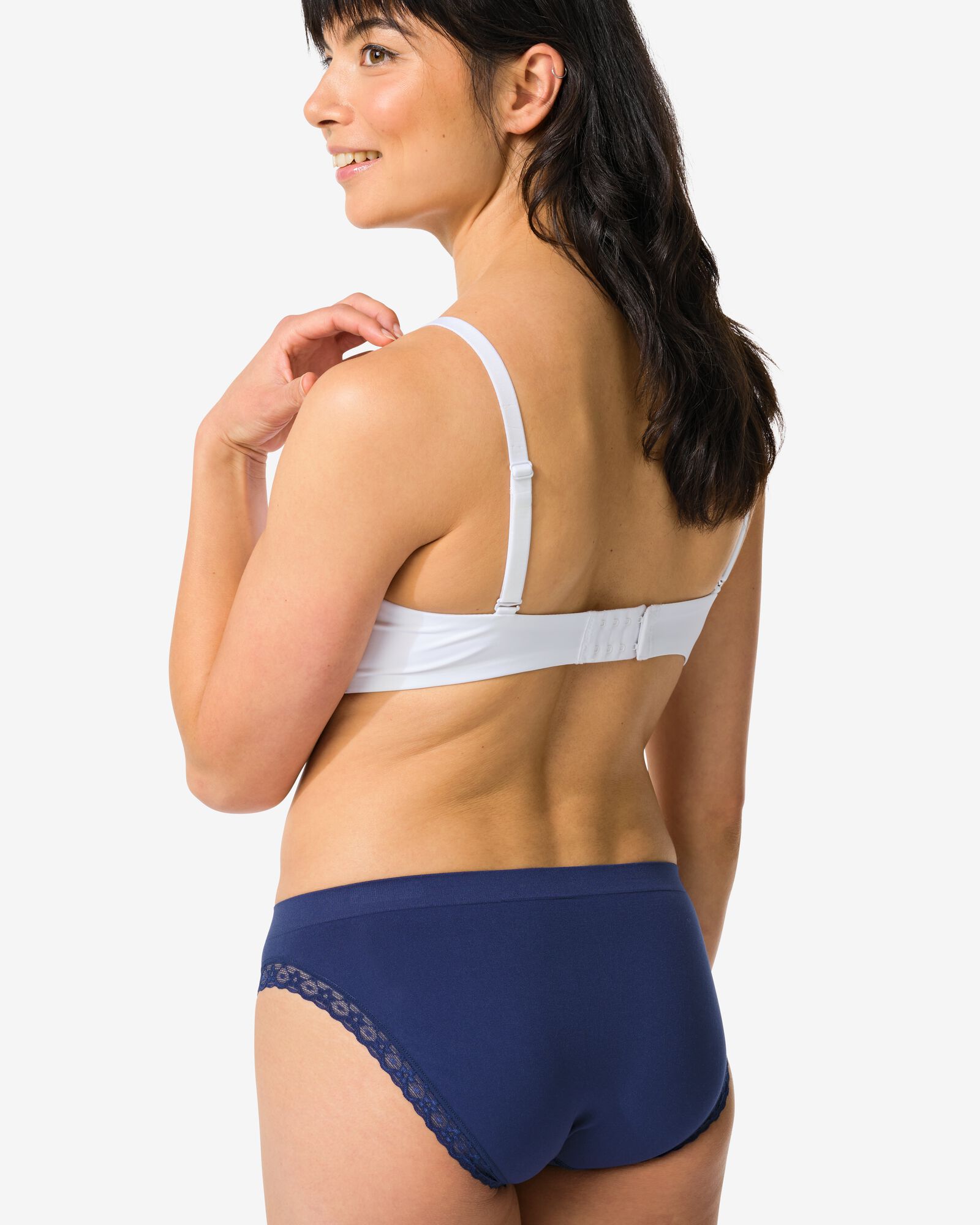 Nahtloser Damenslip aus Mikrofaser mit Spitze dunkelblau - 19670815DARKBLUE - HEMA