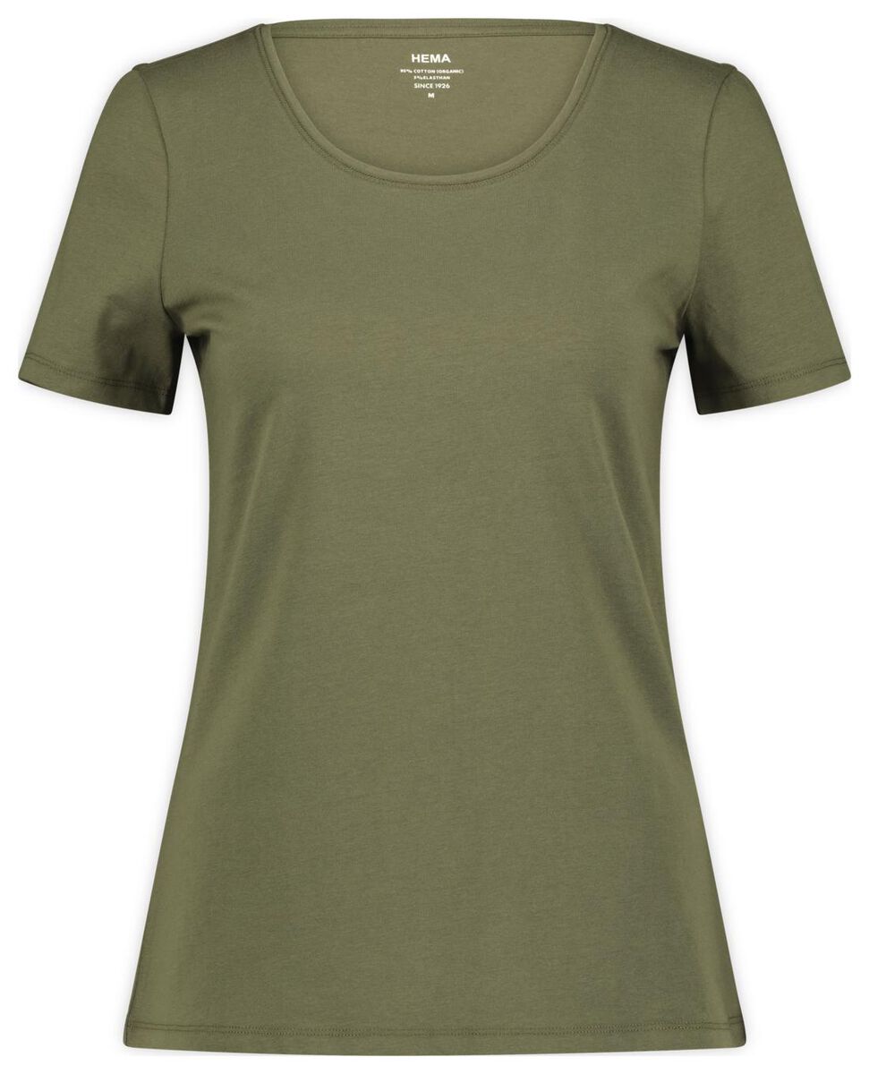 Damen-T-Shirt olivgrün S - 36314781 - HEMA