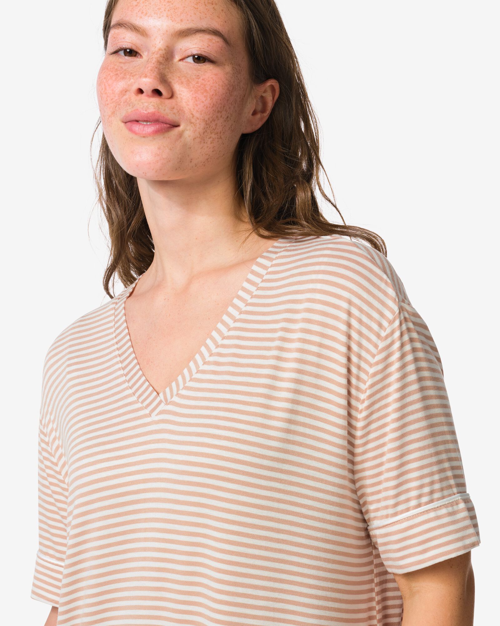 chemise de nuit femme jersey rayures beige beige - 23401475BEIGE - HEMA